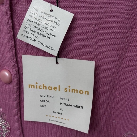 Michael Simon Vintage Pink Beaded Purse Sweater Cardigan Size XL New With Tags